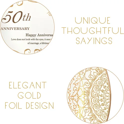 Vista 3 de PuGez Regalos de boda de 50 aniversario para parejas, padres y abuelos, 50 regalos dorados para matrimonio, plato de recuerdo de porcelana dorada