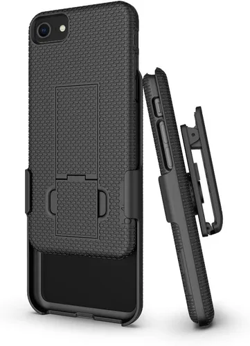 Vista 5 de BELTRON Funda para iPhone 7/8/SE 2020/SE 2022, funda de agarre de goma súper delgada y funda de clip giratorio para cinturón combinado con soporte