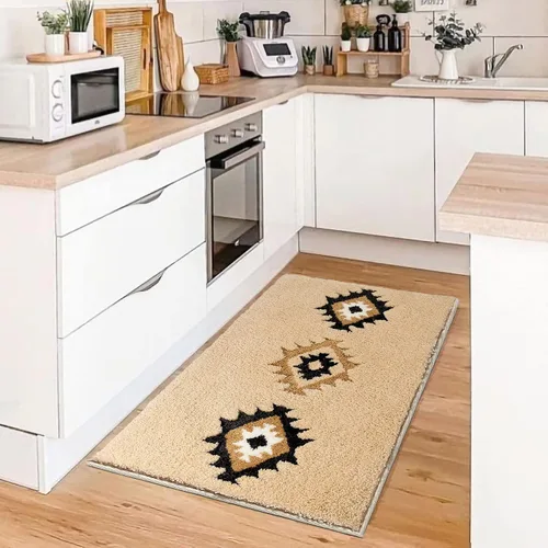 Vista 3 de DEXDE Alfombras de Baño Bohemias Marroquíes Alfombra de Baño 20x32 Pulgadas - Tapete de Baño Geométrico Antideslizante, Beige Crema Lavable a