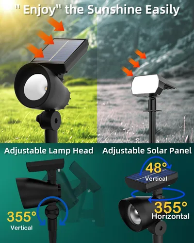 Vista 4 de Luces solares para exteriores, focos solares para exteriores, paquete de 6 focos solares impermeables IP44, luces solares de encendido y apagado