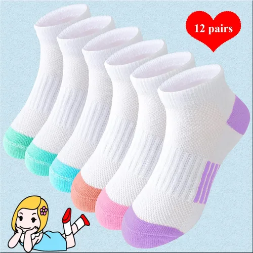 Vista 4 de Bemeol Calcetines para niñas, 12 pares de calcetines deportivos de algodón para niños pequeños y grandes