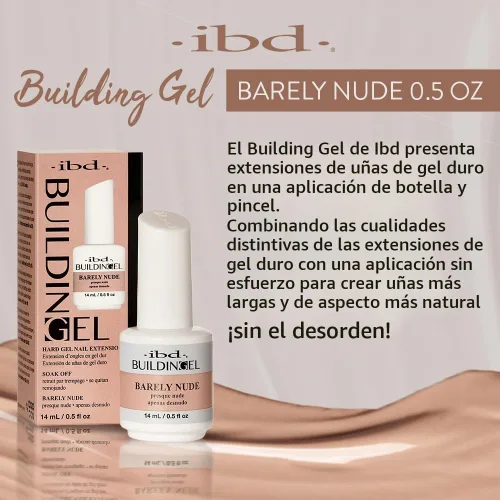Vista 2 de IBD Gel de construcción, extensión de uñas de gel duro, apenas desnudo, remojo, fortalecedor de uñas, 0.5 onzas líquidas