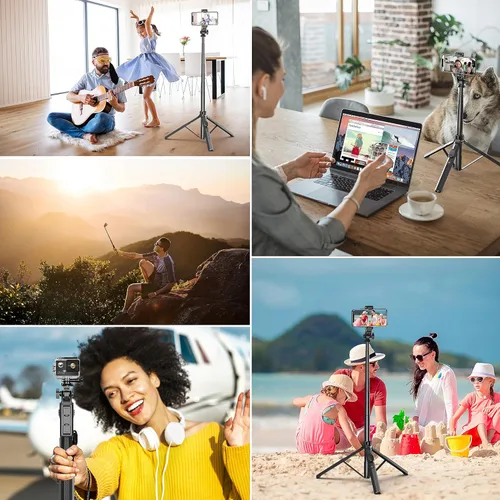 Vista 5 de Soporte de teléfono de 70.6 pulgadas y trípode para selfies, soporte de celular extensible con control remoto y soporte para teléfono