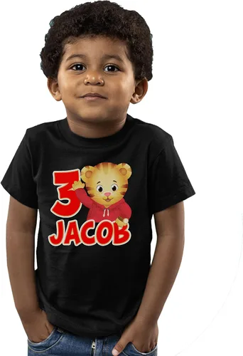 Vista 3 de Camisetas personalizadas para cumpleaños temático de tigre parlante, Negro