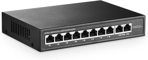 Vista 8 de Mini conmutador PoE de 6 puertos con 4 PoE+, 2 Uplink, Ethernet de 10/100Mbps, 65W 802.3af/at PoE, interruptor de red PoE+ YuLinca sin ventilador