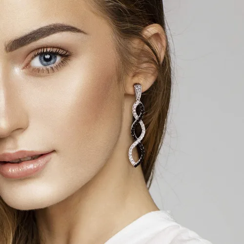 Vista 6 de Aretes largos y románticos de circonita cúbica con diseño de infinito y circonita cúbica para mujer, para baile de graduación, cóctel, fiesta