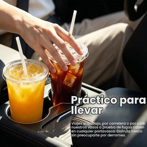 Vista 7 de 100 unidades de vasos de plástico transparente de 16 onzas con tapas y pajitas, caja dispensadora organizada, vasos desechables resistentes