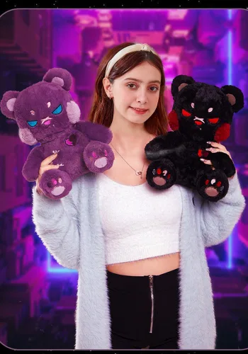 Vista 5 de ELAINREN Oso de peluche morado gótico, animales de peluche espeluznantes de Halloween Oso de peluche de decoración de regalo/30 cm