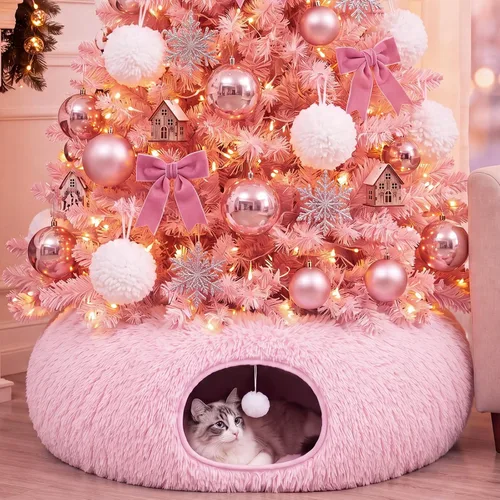 Vista 20 de Túnel de árbol de Navidad para gatos de 36 pulgadas, cama de dona, blanco