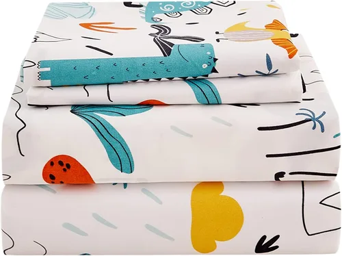 Vista 10 de JSD - Juego de sábanas de 3 piezas para niños, tamaño individual Soft Printed Microfiber Sheet and Pillowcase Set, OEKO-TEX Certified, 16 inch Deep
