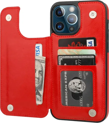 Vista 10 de ONETOP Compatible con iPhone 13 Pro Max Funda Tipo Cartera con Tarjetero, Cuero PU con Soporte Ranuras para Tarjetas, Doble Cierre Magnético y Negro