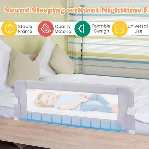 Vista 7 de BABY JOY - Barandillas de cama para niños pequeños, extralargas, protector de cama de seguridad abatible para cuna convertible, barandilla plegable