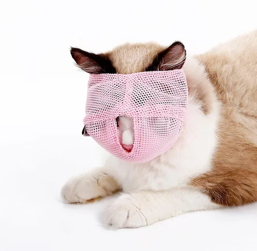 Vista 4 de Bozales para gatos – Bozales de malla transpirable que evitan que los gatos muerdan y mastiquen – Anti mordidas antimaullidos (azul-L)