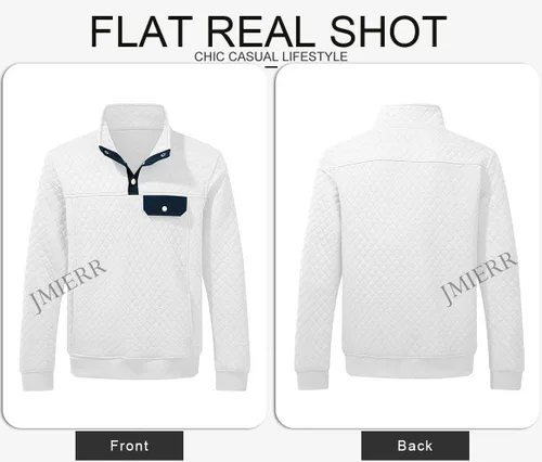 Vista 5 de JMIERR Sudadera acolchada para hombre, casual, de manga larga, cuello alto, con botones