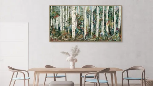 Vista 7 de tigeridge Arte de pared de abedul enmarcado, lienzo de bosque de abedul floreciente, imágenes de paisaje natural, decoración de pared de madera