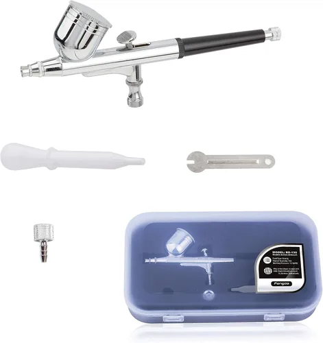 Vista 3 de Kit de aerógrafo Timbertech con compresor AS18-2K Kit básico de inicio con manguera de aire, cepillos de limpieza y pinturas de prueba