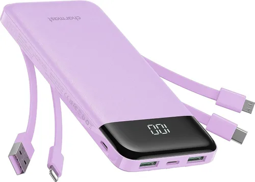 Vista 9 de charmast Cargador portátil con cables incorporados, banco de energía con cables, batería delgada de viaje de 10000 mAh, 6 salidas 3 entradas 3 A