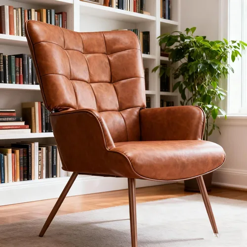 Vista 3 de Kosydown Silla de Acento de Cuero PU, Silla de Respaldo Alto con Alas, Asiento Individual Cómodo, Elegante Silla de Acento Capitoné para Sala
