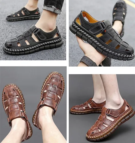 Vista 6 de UIKGITP Sandalias para hombre Sandalias de hombre Sandalias de cuero casuales para pescador, sandalias de playa, senderismo, zapatos de agua