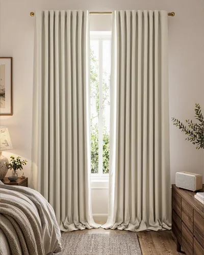 Vista 11 de jinchan Cortinas opacas de felpilla para dormitorio, cortinas beige para sala de estar, juego de 2 paneles de 84 pulgadas de largo, con aislamiento