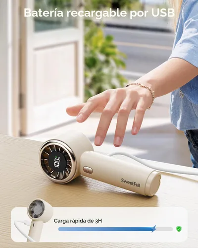 Vista 4 de SWEETFULL Mini ventilador portátil, lindo ventilador de mano beige