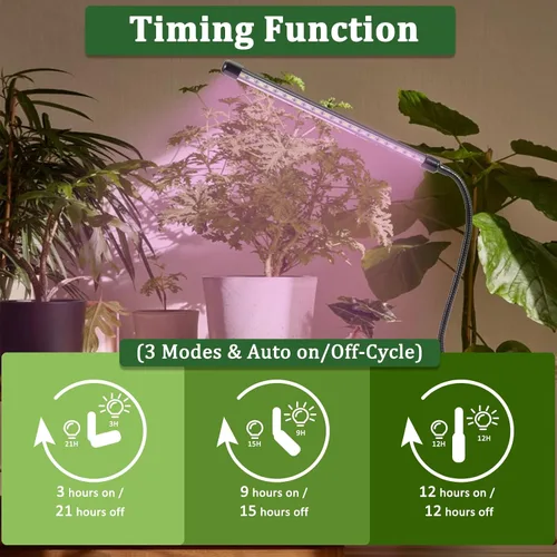 Vista 5 de Luces de Cultivo para Plantas de Interior 20 LED, Luces de Cultivo de Plantas de Interior de Espectro Completo Auto Encendido Apagado