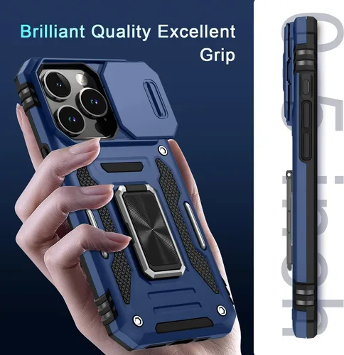 Vista 298 de DEERLAMN Funda para iPhone Xs Max con funda deslizante para cámara + protector de pantalla, soporte giratorio de anillo de grado militar a prueba