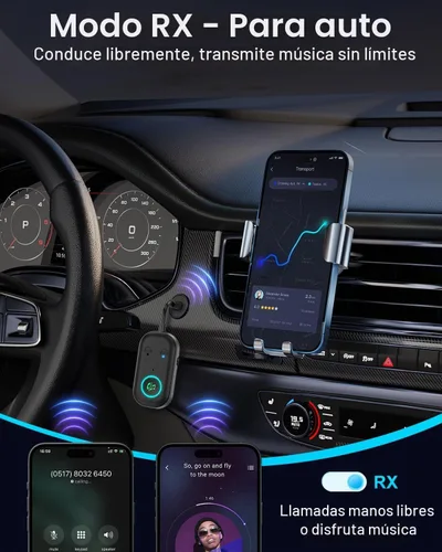 Vista 3 de Bomivoi Receptor transmisor Bluetooth 5.3, adaptador Bluetooth de avión para 2 auriculares, adaptador de audio inalámbrico para automóvil, llamada