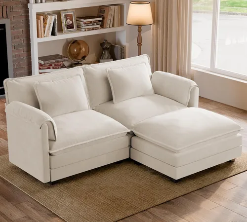 Vista 139 de Sofá modular de gran tamaño de 116 pulgadas, cómodo sofá nube de chenilla, moderno sofá profundo en forma de L de 3 plazas con fundas extraíbles