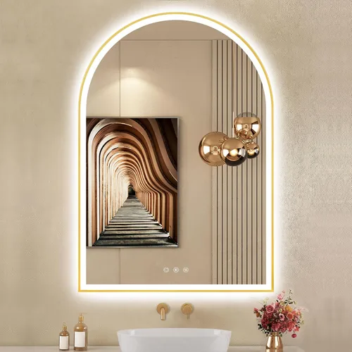 Vista 14 de Espejo de baño con iluminación LED arqueada de 24 x 30 pulgadas con Rectangular Negro
