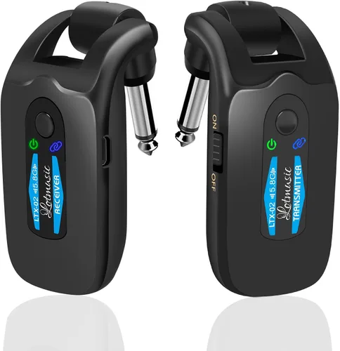 Vista 9 de Sistema de guitarra inalámbrica de 2.4 GHZ, receptor transmisor de guitarra digital inalámbrico recargable con 4 canales y más de 10 horas de Azul