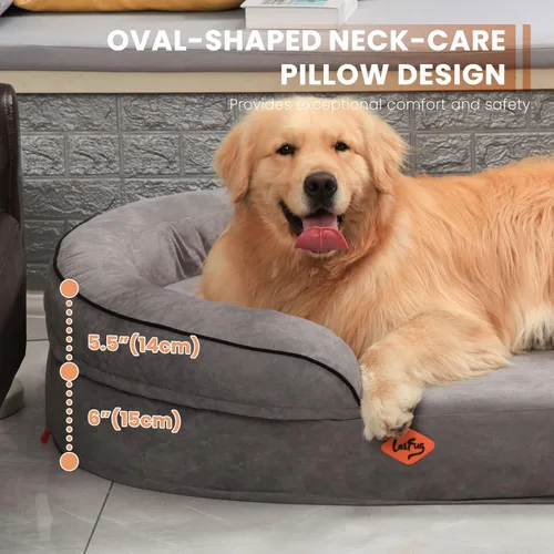 Vista 3 de Laifug Cama ovalada de espuma viscoelástica para perros (54 x 36 x 12 pulgadas, gris oscuro), cama ortopédica para perros con forro impermeable