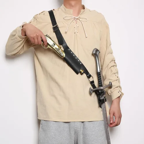 Vista 3 de HZMAN NegroMarrón Ajustable Espada Rana Espada Medieval Espada Holster LARP Ropa Accesorio Rana Espada Correa