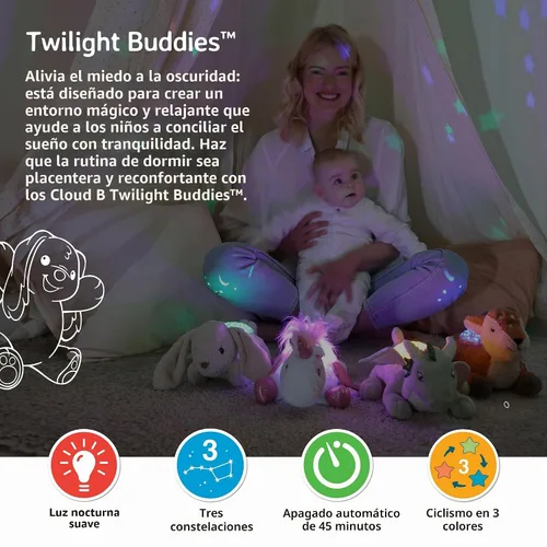 Vista 2 de Cloud B Twilight Buddies Dragón de peluche Luz nocturna Proyector de estrellas y constelaciones en 3 colores Apagado automático desde