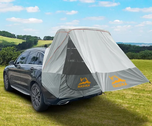 Vista 2 de Hasika Toldo para tienda de campaña, toldo para camping, viajes por carretera, parque, impermeable, 118.110 in, UPF 50+, color gris (grande)