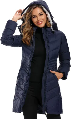 Vista 5 de Caistre Chaqueta de invierno con capucha gruesa para mujer, abrigos acolchados con bolsillos