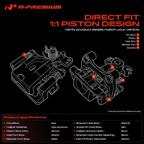 Vista 3 de A-Premium Conjunto de Pinza de Freno de Disco con Soporte Compatible con Modelos Selectos de Chevy, Pontiac y Saturn - Malibu 2004-2012, Cobalt