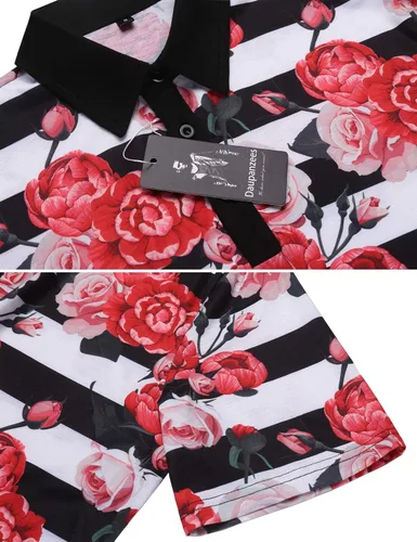 Vista 4 de Daupanzees Camisa polo casual de manga corta con estampado floral para hombre