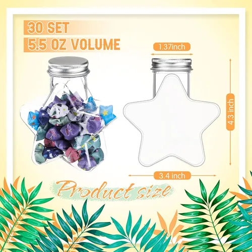 Vista 4 de Yinkin 30 Piezas Botellas de Arte de Arena en Forma de Estrella de 5.5 oz Botellas de Arena Transparentes de Plástico con Tapas Frascos de Dulces