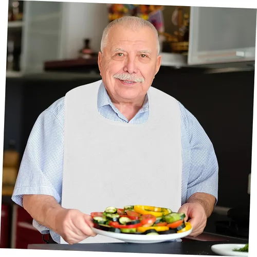 Vista 4 de Babero para adultos que alimentan a hombres y mujeres mayores con necesidades especiales, grandes, reutilizables, de poliéster, lavado de cara
