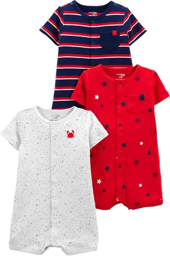 Vista 7 de Simple Joys by Carter's Baby 3-Pack Snap-up Rompers Rayas marinas/Construcción roja/Cocodrilo blanco