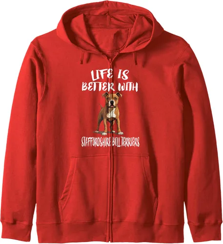 Vista 9 de La vida es mejor con la sudadera con capucha Staffordshire Bull Terriers Dogs Zip, Negro