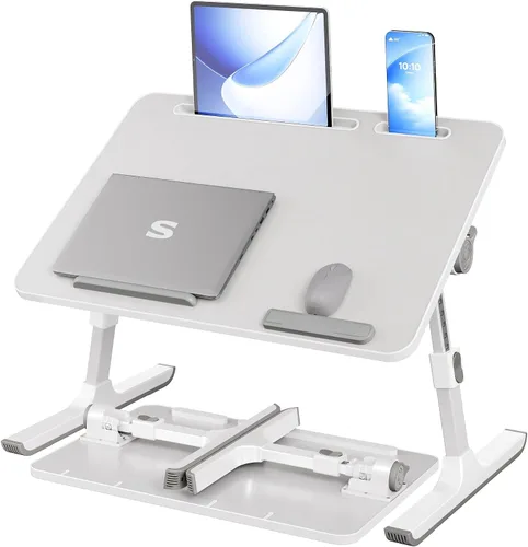 Vista 8 de SONGMICS Escritorio de cama para laptop, escritorio de regazo ajustable Gris