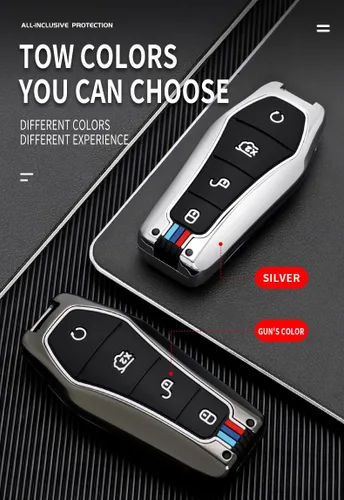 Vista 3 de Funda para llavero de aleación de zinc con llavero para BYD Han Ev Tang Dm 4 botones Funda protectora para llave de coche Un llavero-Negro