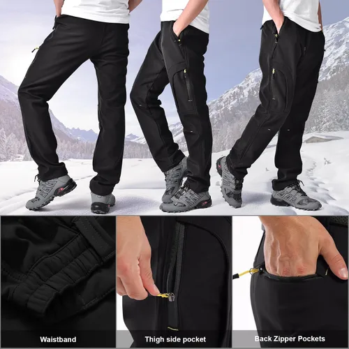 Vista 2 de Toomett Pantalones de nieve para senderismo para hombre, esquí, invierno, con forro polar, repelente al agua, campamento, caminar, pesca