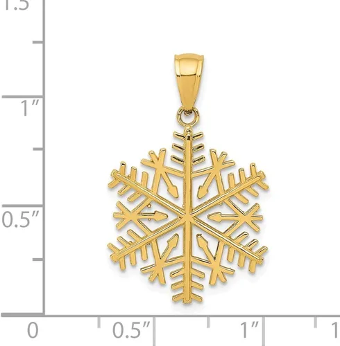 Vista 2 de Sólido 14K Amarillo Oro Pulido 3D Copo de Nieve Colgante (26mm x 17mm)
