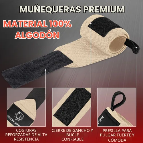 Vista 3 de TECEUM Elastic Cotton Weightlifting Wrist Wraps with Thumb Loops, 1 Pair Beige
