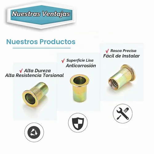 Vista 4 de 100 piezas tuercas de remache Kadrick M6, tuercas de inserción roscadas métricas de acero al carbono de cabeza plana Rivnuts