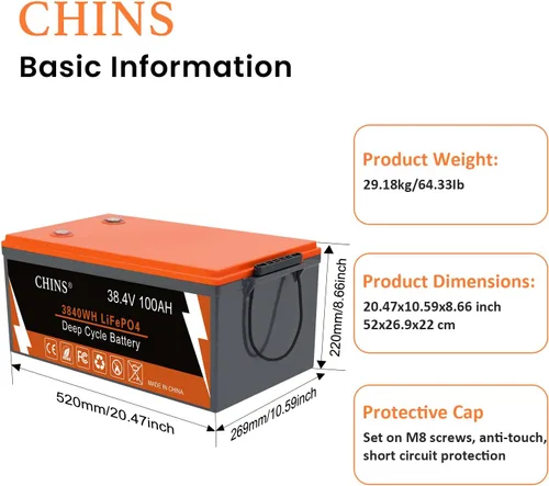 Vista 2 de CHINS - Batería de litio para carrito de golf de 36 V, 100 AH, incluye