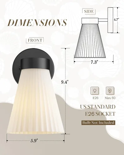 Vista 3 de HWH - Lámpara de pared para interiores, moderno aplique de pared con pantalla de vidrio a rayas blancas esmeriladas, aplique de pared individual
